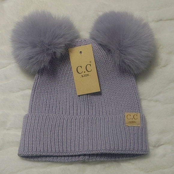 C.C. Boutique Other - Super Soft Knit Fur Dual Pom C.C. Beanie Hat, New with Tag - Lilac Purple